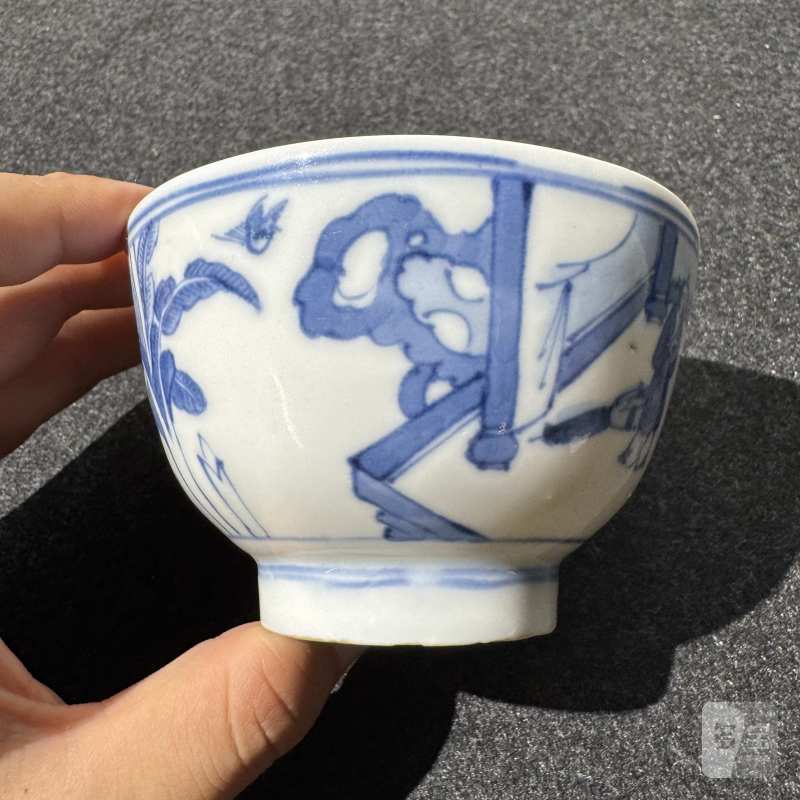 清康熙 青花人物故事诗文碗一对 - 图6